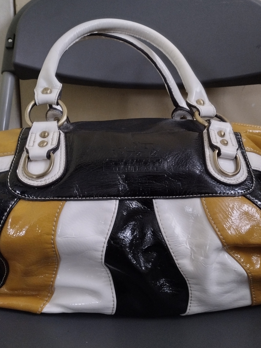 Coach Tri-Color Satchel in Black, White & Mustard